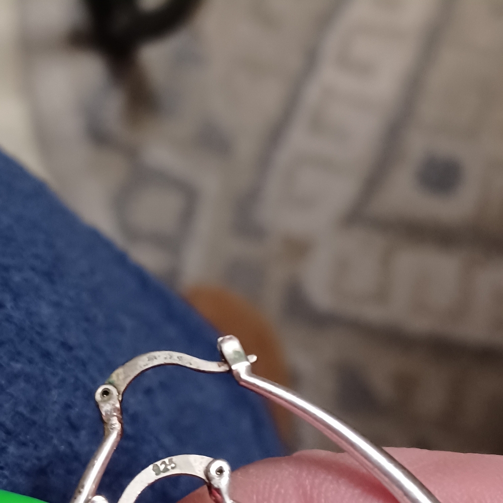 Solid 925 Sterling Silver Large Hammered Hoop Sty… - image 3